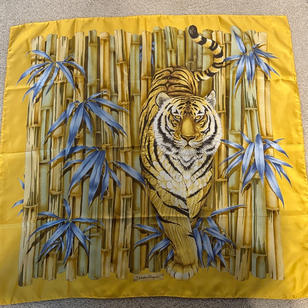 Salvatore Ferragamo Yellow and Blue Tiger Scarf